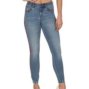 Skinny Fries Mid Rise Skinny Jeans Blue Stripe 13